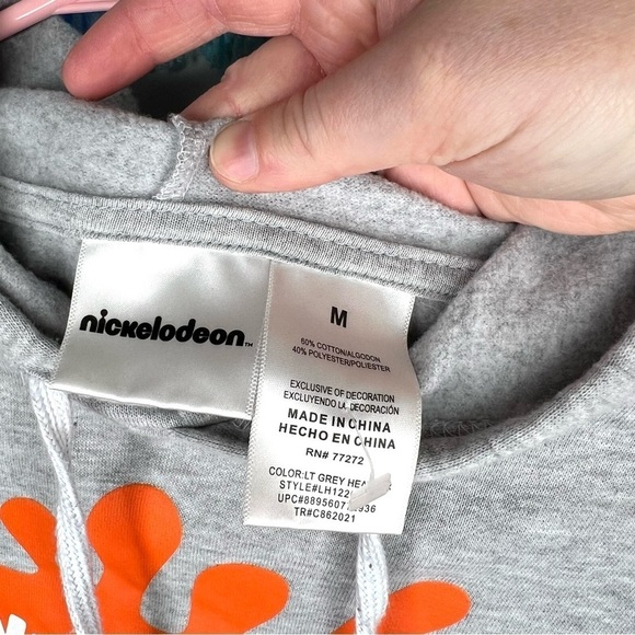 Nickelodeon 90s Cartoon Graphic Logo Pullover Gray Hooded Sweatshirt Medium - Picture 8 of 12